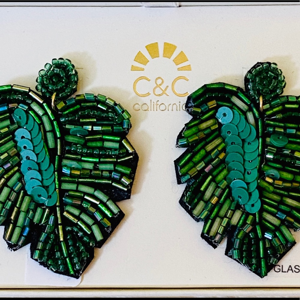 Monstera Deliciosa Swiss Cheese Leaf Earrings - Picture 4 of 5